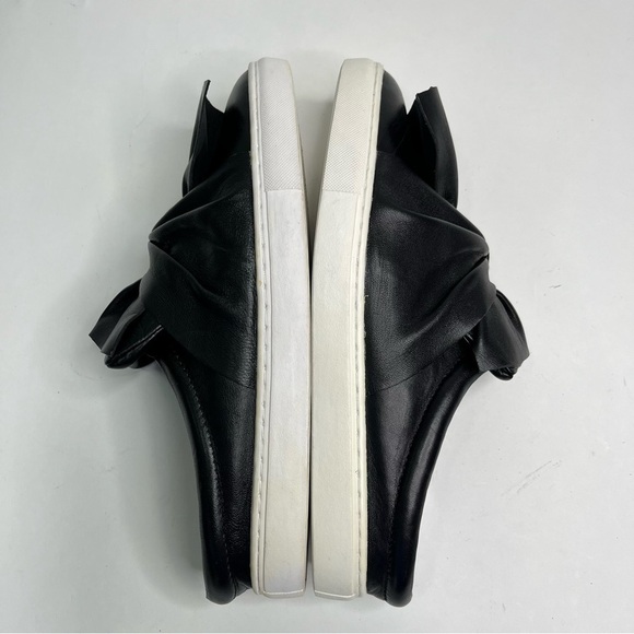 HALOGEN Manny Black Leather Twist Knotted Bow Slip-on White Rubber Sneaker Shoes - Picture 5 of 12
